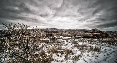 Views from the snowy city mountainの写真素材