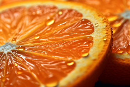 Slices of orange on a black background. Close-up.の写真素材