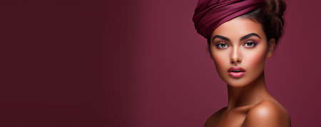Portrait of beautiful young woman with turban on her head.の素材