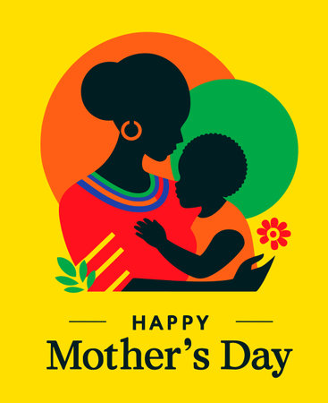Happy Mother's Day greeting card. Mom hugs her baby. Vector illustration.のイラスト素材