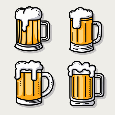 Beer mugs icon set. Alcohol drink and beverage theme. Colorful design. Vector illustrationのイラスト素材