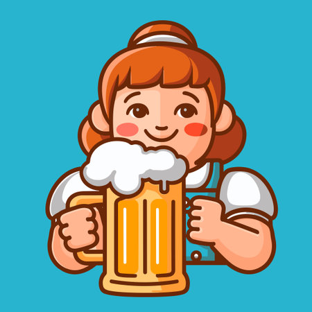 Oktoberfest girl with big beer mug. Vector illustration.のイラスト素材