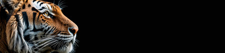 Portrait of a tiger on a black background. Horizontal banner.