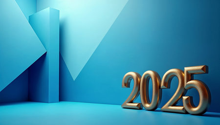 Happy New Year 2025. 3D Rendering. Blue background.の素材