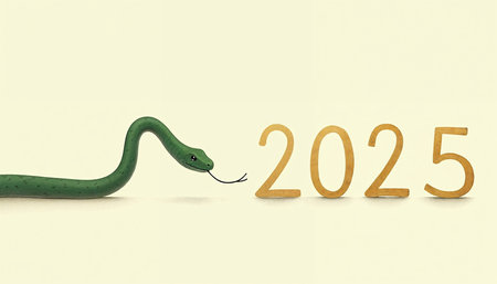 snake and new year 2025 on a white background. 3d illustrationの素材