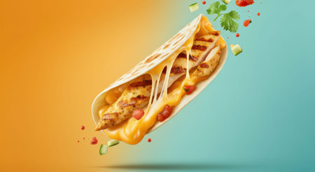 Burrito with meat and vegetables flying in the air. 3d renderingの素材