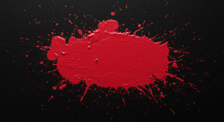 Red paint splatter on black background. Abstract background. 3d renderingの素材
