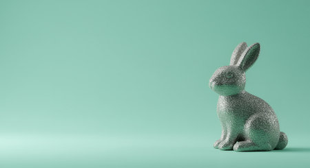 3d rendering of a rabbit sitting on a green background with copy spaceの素材