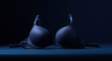 Black bra on a dark blue background. 3d render illustration.の素材