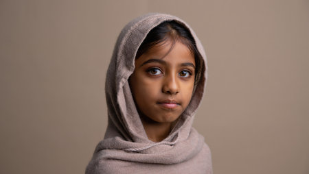 Young Indian girl with headscarf looking at the camera.の素材