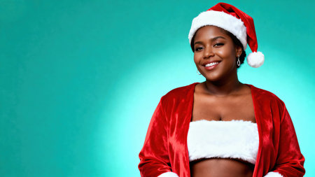 Beautiful african american woman wearing santa claus clothesの素材