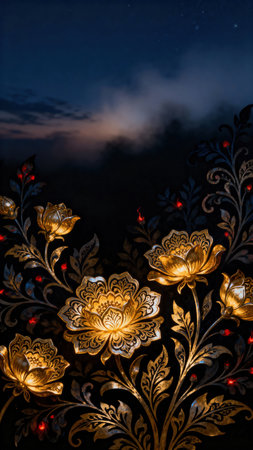 Ornament in the form of a lotus on a black backgroundの素材