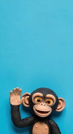 Funny monkey in mask and gloves on blue background, top viewの素材