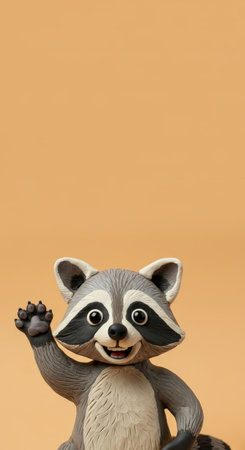 Plasticine raccoon on a beige background with copy spaceの素材