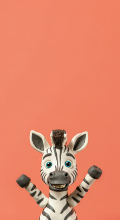 Plasticine zebra toy on orange background with copy space.の素材