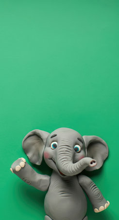 Plasticine elephant on a green background. Minimal creative concept.の素材