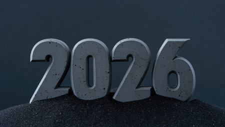 New Year 2026, 3d render, black text on the sandの素材