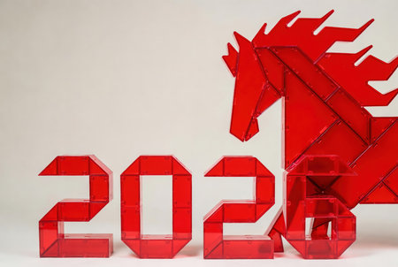 Horse made of red glass on a white background. New Year 2026 conceptの素材