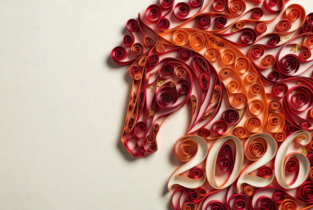 Horse head made of red and orange rose petals on white background 2026 new year conceptの素材