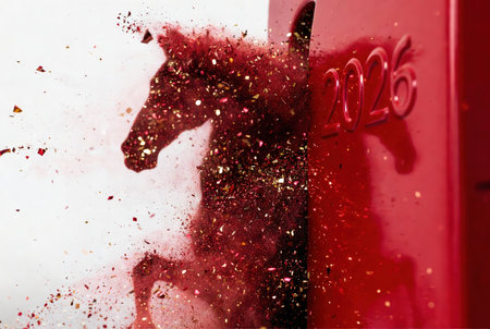 Horse in a red car with a red paint splashing on it 2026 conceptの素材