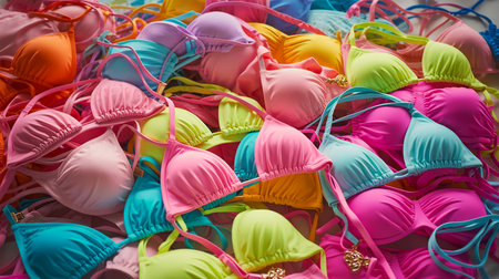 Colorful swimsuits for sale at a flea market in Thailandの素材