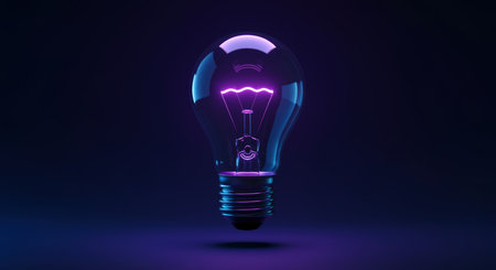 Glowing light bulb on dark background, 3d rendering. Computer digital drawing.の素材