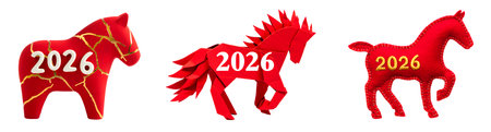 New Year's 2026 card in the form of a horse on a white backgroundの素材