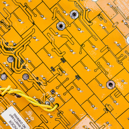 An up close vie of a circuit board of the LED lights found inside a traffic light.