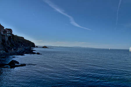 Beautiful view of the coastline near Collioure at sunsetの写真素材
