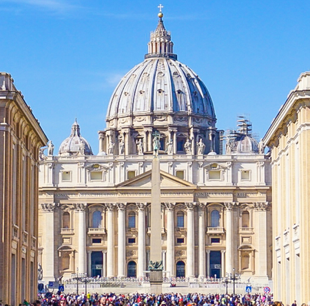 St Peter's Basilica from the road leading to the square in Vatican City just outside of Rome, Italyのeditorial素材