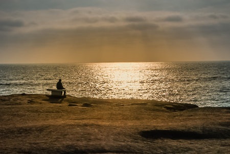 Views of the Pacific Ocean off the California Coast at Sunset Cliffs Natural Park near La Jolla...