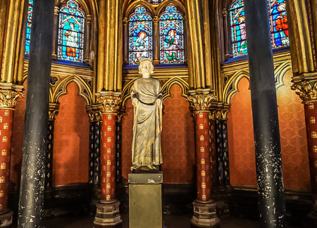 Paris, France - August 3,2019:  Interior view of the first floor of the Sainte-Chapelle, a Gothic...