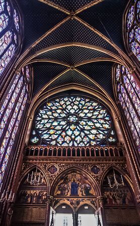 Paris, France - August 3,2019:  Interior view of the second floor of the Sainte-Chapelle, a Gothic Style Royal Chapel in the center of the cityのeditorial素材