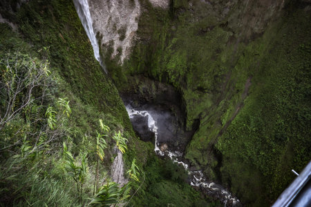 A waterfall in a forestの写真素材