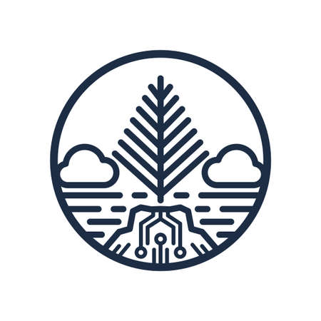 concept icon with trees, clouds and beach in lines. tech concept in retro style.のイラスト素材