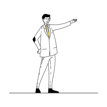 businessman illustration with presentation gesture in line art styleのイラスト素材