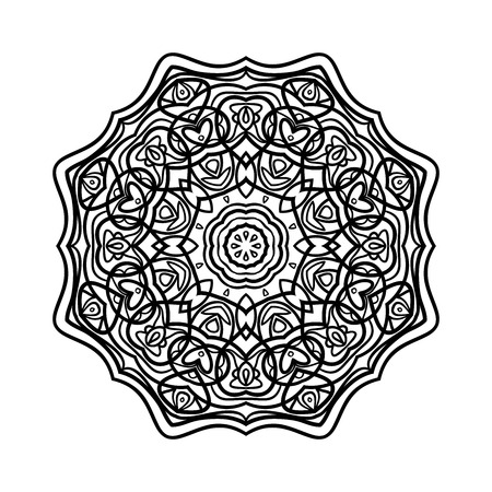 Mandala. Ethnic decorative elements. Hand drawn background. Islam, Arabic, Indian, ottoman motifs. Vintage decorative elements. Oriental pattern. Monochrome contour mandala. Zentangle.のイラスト素材