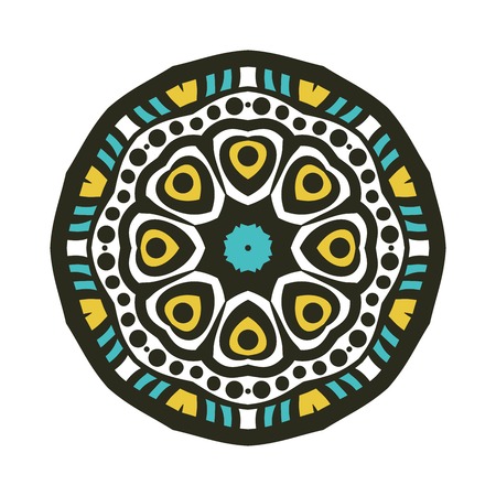 Circular ornament. Oriental pattern illustration. Flower circular background. Beautiful ethnic, oriental background. Stylized lace mandala. Beautiful big bud in dark color. Vintage.のイラスト素材