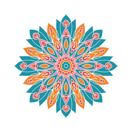 Circular background. Oriental pattern illustration. Flower circular background. A stylized mandala. Beautiful ethnic, oriental background. Stylized lace ornament. Kaleidoscope big bud. Vintage.のイラスト素材