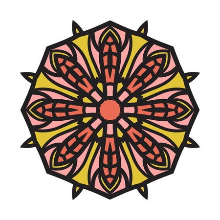Circular background. Oriental pattern illustration. Flower circular ornament. A stylized mandala. Beautiful ethnic, oriental kaleidoscope big bud. Stylized lace ornament. Vintageのイラスト素材