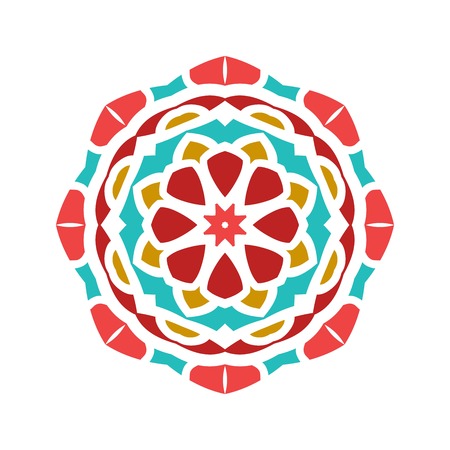 Circular background. Oriental pattern illustration. Flower circular ornament. A stylized mandala. Beautiful ethnic, oriental kaleidoscope big bud. Stylized lace ornament. Vintageのイラスト素材