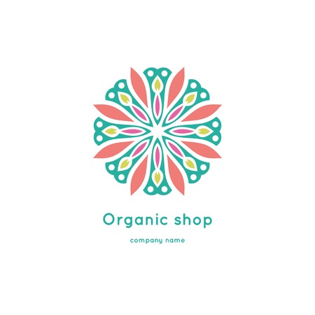 Bright and juicy beautiful circular symbol for organic shop, eco product, cosmetic, business. Company mark, emblem, element.のイラスト素材