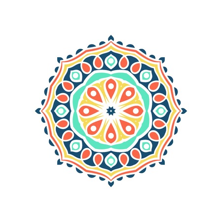 Circular background. Oriental pattern illustration. Flower circular ornament. A stylized mandala. Beautiful ethnic, oriental kaleidoscope big bud. Stylized lace ornament. Vintageのイラスト素材