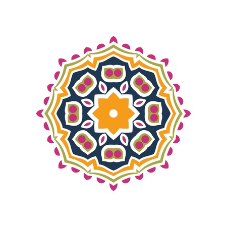 Circular background. Oriental pattern illustration. Flower circular ornament. A stylized mandala. Beautiful ethnic, oriental kaleidoscope big bud. Stylized lace ornament. Vintageのイラスト素材