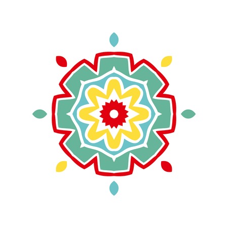 Circular background. Oriental pattern illustration. Flower circular ornament. A stylized mandala. Beautiful ethnic, oriental kaleidoscope big bud. Stylized lace ornament. Vintageのイラスト素材