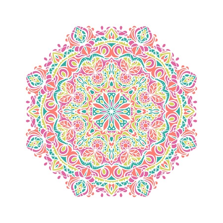 Circular background. Oriental pattern illustration. Flower circular ornament. A stylized mandala. Beautiful ethnic, oriental kaleidoscope big bud. Stylized lace ornament. Vintageのイラスト素材