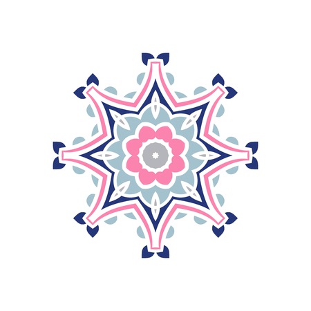 Circular background. Oriental pattern illustration. Flower circular ornament. A stylized mandala. Beautiful ethnic, oriental kaleidoscope big bud. Stylized lace ornament. Vintageのイラスト素材