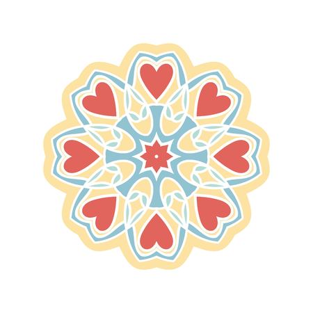 Circular background. Oriental pattern illustration. Flower circular ornament. A stylized mandala. Beautiful ethnic, oriental kaleidoscope big bud. Stylized lace ornament. Vintageのイラスト素材