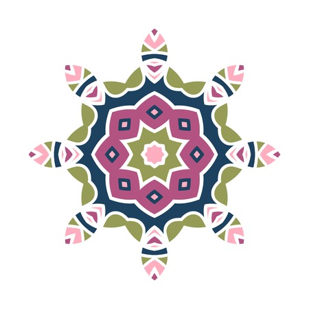 Circular background. Oriental pattern illustration. Flower circular ornament. A stylized mandala. Beautiful ethnic, oriental kaleidoscope big bud. Stylized lace ornament. Vintageのイラスト素材