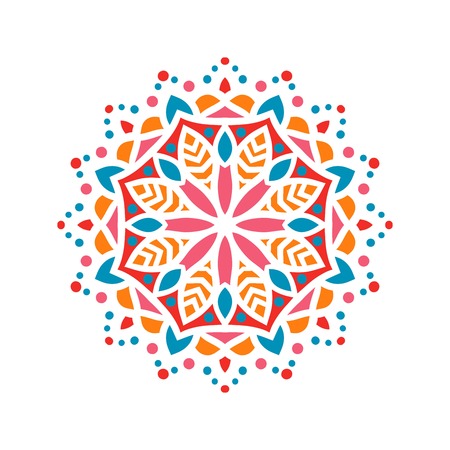 Circular background. Oriental pattern illustration. Flower circular ornament. A stylized mandala. Beautiful ethnic, oriental kaleidoscope big bud. Stylized lace ornament. Vintageのイラスト素材